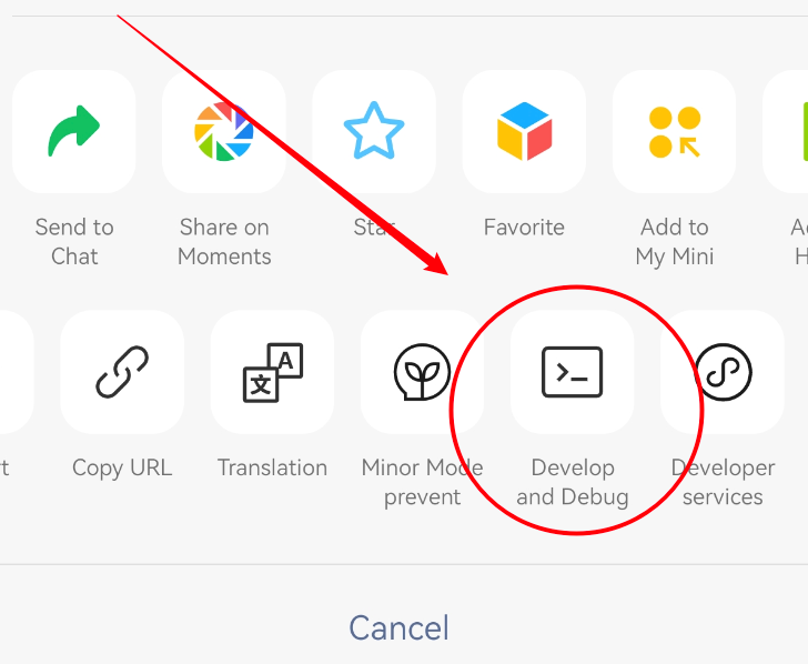 Development Debugging option in the WeChat Mini Program menu